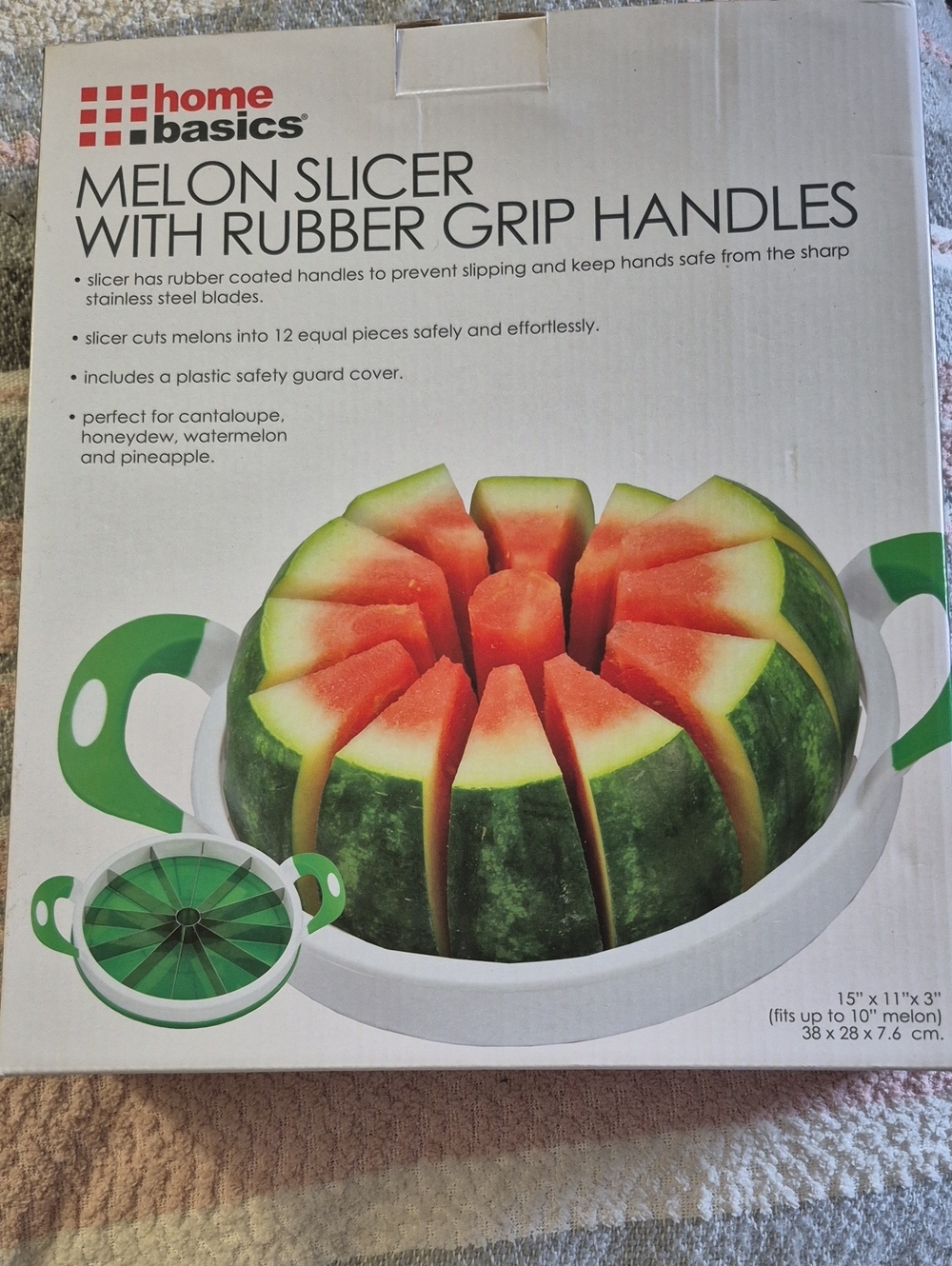 Home Basics Green and White Watermelon Slicer with Rubber Grip Handles
